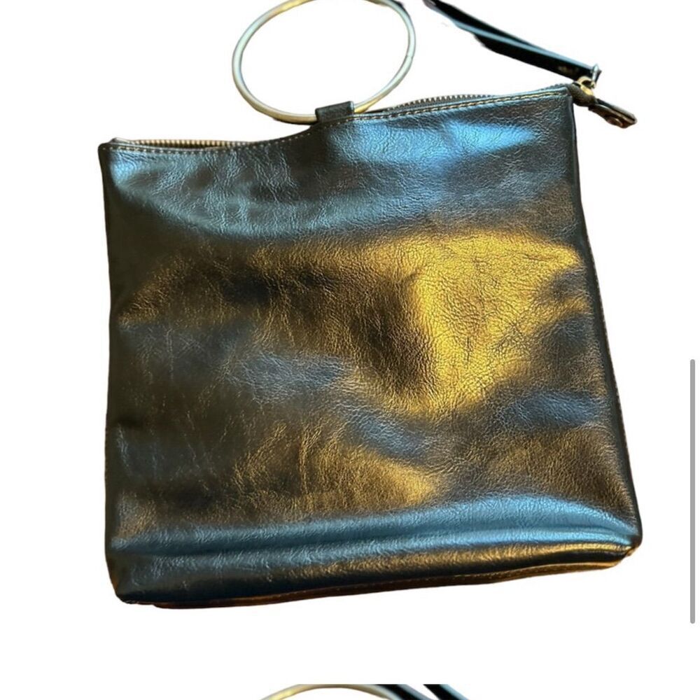 Joy Susan Metallic Gold Vegan Leather Crossbody Clutch Wristlet Bag
